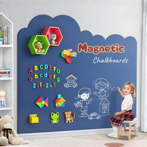 Magnetic Chalkboard Wall Decal for Kids - Removable Blackboard, Peel and Stick Magnetic Wallpaper with Letters, Chalk for Playroom & Homeschool Office (34.6" x 47.2") in Saudi Arabia