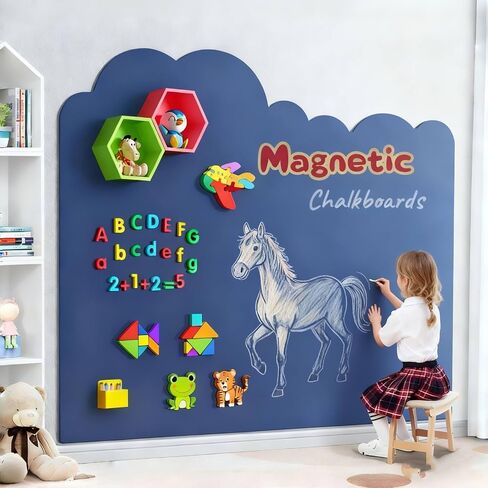 Magnetic Chalkboard Wall Decal for Kids - Removable Blackboard, Peel and Stick Magnetic Wallpaper with Letters, Chalk for Playroom & Homeschool Office (34.6" x 47.2") in Saudi Arabia