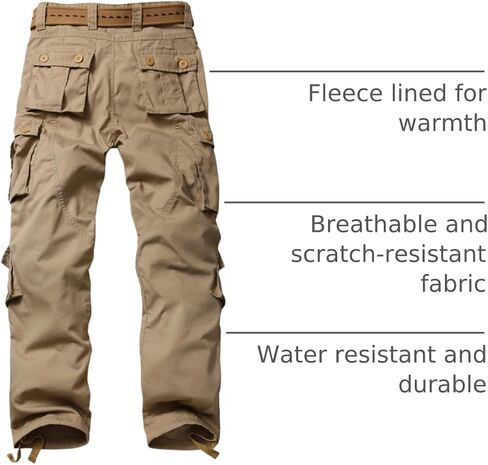 Men's Fleece Lined Camo Hiking Tactical Ripstop Pants Winter Outdoor Work Cargo Pants with 8 Pockets(No Belt) in Kuwait