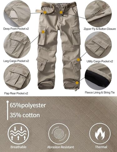 Men's Fleece Lined Camo Hiking Tactical Ripstop Pants Winter Outdoor Work Cargo Pants with 8 Pockets(No Belt) in Kuwait