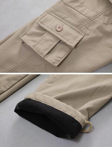 Men's Fleece Lined Camo Hiking Tactical Ripstop Pants Winter Outdoor Work Cargo Pants with 8 Pockets(No Belt) in Kuwait
