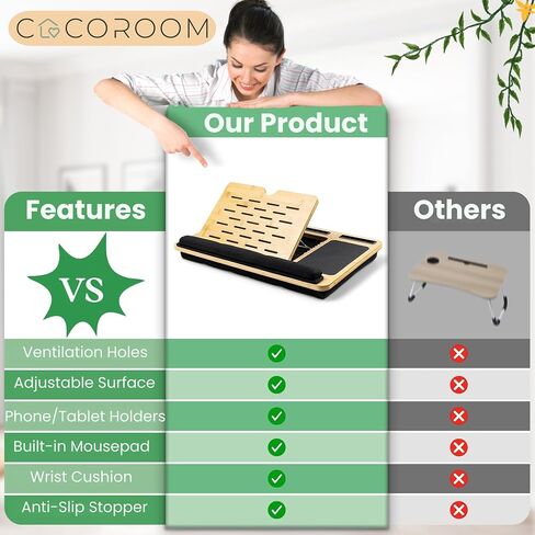 Lap Desk for Laptop – Bed Desk Tray Table with Cushion, 5 Angles, Phone & Tablet Holder, Mouse Pad & Ventilation – Laptop Stand, Lap Table, Couch Desk for 15"-17" Laptops (Black) in Saudi Arabia