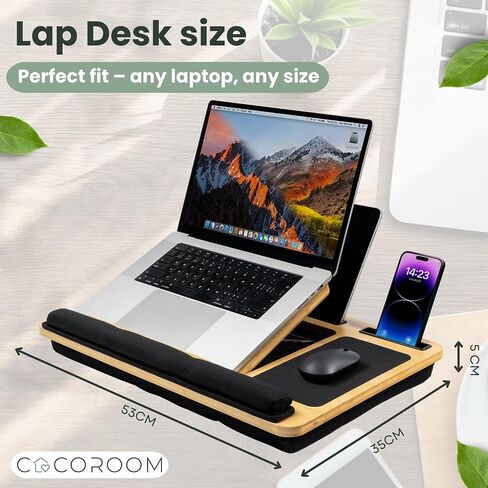 Lap Desk for Laptop – Bed Desk Tray Table with Cushion, 5 Angles, Phone & Tablet Holder, Mouse Pad & Ventilation – Laptop Stand, Lap Table, Couch Desk for 15"-17" Laptops (Black) in Saudi Arabia