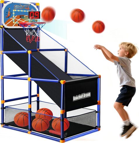 LED Arcade Basketball Game Set w/Electronic Scoreboard for Kids, Boy Toys Basketball Hoop with 4-5 Balls for 3-12 Years Old, Adjustable Height w/Pump & Storage Net for Indoor Outdoor Sports Play in Kuwait