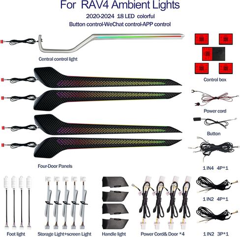 Interior Ambient Lighting Kit for Toyota RAV4 (2020-2024) - Door, Passenger Dash Trim, Footwell, Door Handle & Storage Box Light - Multi-Color Customizable Car Decor in Saudi Arabia