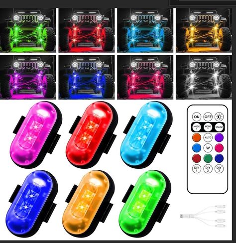 Wireless LED Lights for Car, Wireless Rock Lights with 8 Colors 10 Modes,Led Strobe Warning Light, Motorcycles, Boats, Camping, Bikes, Drones，Design in USA in Saudi Arabia