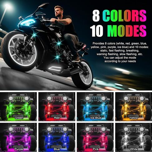 Wireless LED Lights for Car, Wireless Rock Lights with 8 Colors 10 Modes,Led Strobe Warning Light, Motorcycles, Boats, Camping, Bikes, Drones，Design in USA in Saudi Arabia