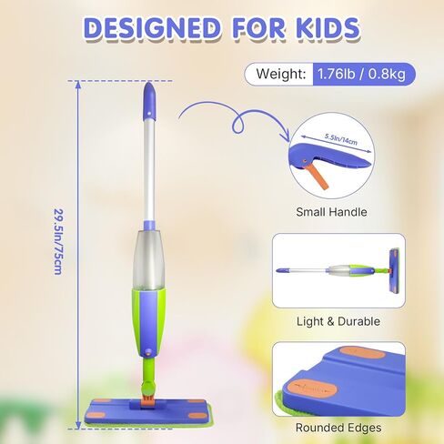 ممسحة رش للأطفال، مجموعة تنظيف حقيقية للأطفال الصغار، ممسحة صغيرة، مكنسة كهربائية للأطفال - زجاجة رش، مكشطة، وسادات من الألياف الدقيقة قابلة للغسل، مجموعة ألعاب تنظيف مونتيسوري، لعبة للأطفال الصغار من سن 3 سنوات فما فوق in Kuwait
