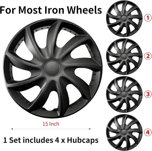 15 بوصة Hubcaps مجموعة من 4 لحافة الحديد، غطاء عجلة القيادة محور السيارة قبعات غطاء حافة العجلة ABS البلاستيك استبدال Hubcap الملحقات للسيارة in Kuwait