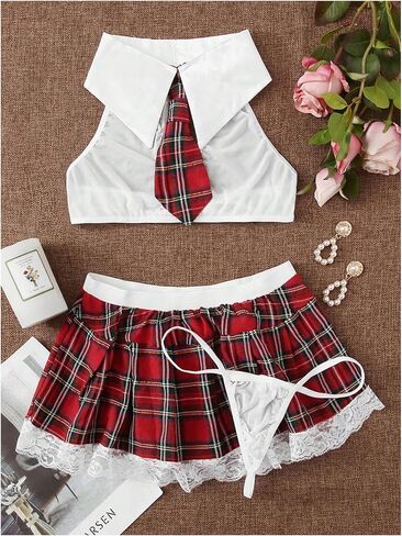 WDIRARA Women's 3 Pieces Sailor Costume Cosplay Striped Crop Top with Shorts Lingerie Set in Saudi Arabia
