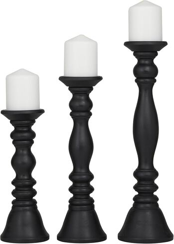 حامل شموع خشبي من ديكو 79، مجموعة من 3 قطع، 18، 15، 12 بوصة ارتفاع، رمادي in Kuwait