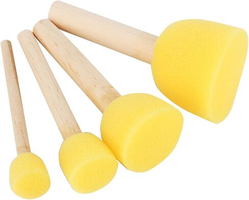 Wooden Handle Foam Brushes, Multi Purpose Sponge Paint Brushes, 4-Piece Set, Assorted Sizes, Ergonomic Design, for Kids, Artists, DIY Projects, Home Decor, School Crafts in Saudi Arabia