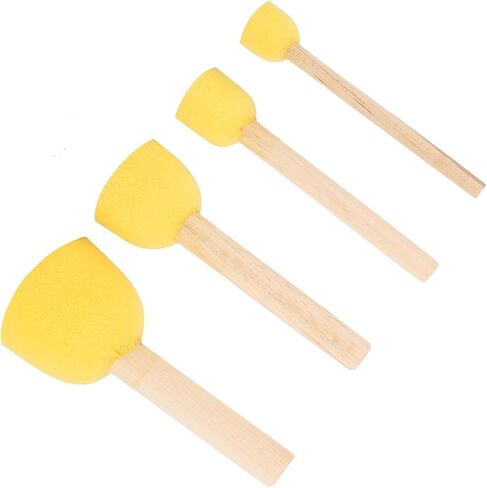 Wooden Handle Foam Brushes, Multi Purpose Sponge Paint Brushes, 4-Piece Set, Assorted Sizes, Ergonomic Design, for Kids, Artists, DIY Projects, Home Decor, School Crafts in Saudi Arabia