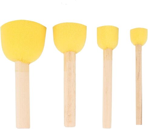 Wooden Handle Foam Brushes, Multi Purpose Sponge Paint Brushes, 4-Piece Set, Assorted Sizes, Ergonomic Design, for Kids, Artists, DIY Projects, Home Decor, School Crafts in Saudi Arabia