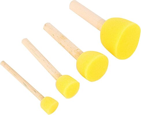 Wooden Handle Foam Brushes, Multi Purpose Sponge Paint Brushes, 4-Piece Set, Assorted Sizes, Ergonomic Design, for Kids, Artists, DIY Projects, Home Decor, School Crafts in Saudi Arabia
