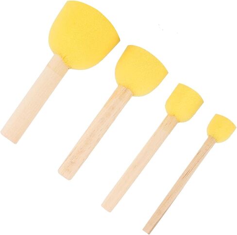 Wooden Handle Foam Brushes, Multi Purpose Sponge Paint Brushes, 4-Piece Set, Assorted Sizes, Ergonomic Design, for Kids, Artists, DIY Projects, Home Decor, School Crafts in Saudi Arabia