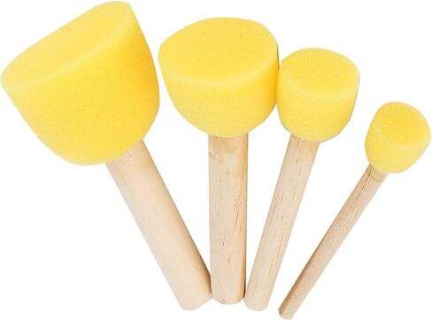Wooden Handle Foam Brushes, Multi Purpose Sponge Paint Brushes, 4-Piece Set, Assorted Sizes, Ergonomic Design, for Kids, Artists, DIY Projects, Home Decor, School Crafts in Saudi Arabia