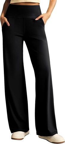Ewedoos Wide Leg Yoga Pants for Women with Pockets High Waisted Yoga Dress Pants Women Wide Leg Sweatpants Work Lounge Yoga in Kuwait