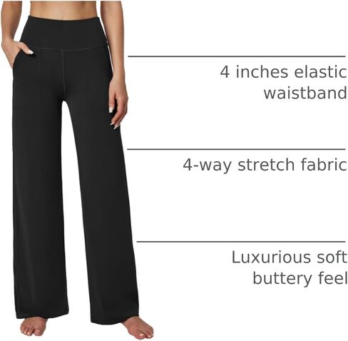 Ewedoos Wide Leg Yoga Pants for Women with Pockets High Waisted Yoga Dress Pants Women Wide Leg Sweatpants Work Lounge Yoga in Kuwait