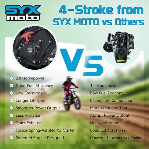 SYX MOTO 60cc Dirt Bike for Kids, Gas Powered Mini Dirt Bike, Pull Start 4 Stroke Off Road Mini Motorcycle, Trail Bike with Speeds up to 22 MPH, Weight Support Up to 143 LBS (Red, 60cc) in Saudi Arabia