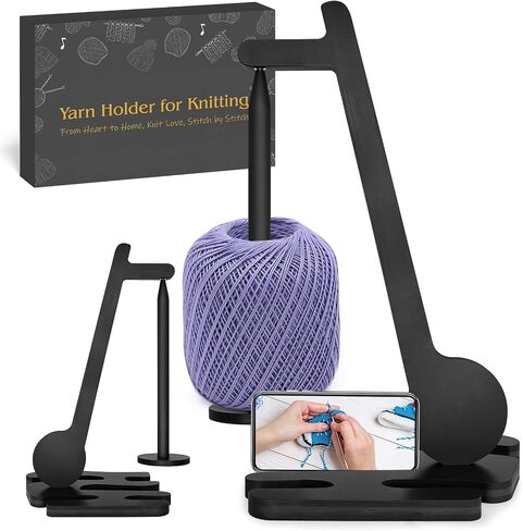 Yarn Holder for Crocheting - Wooden Magnetic Yarn Holder Spinner for Knitting - Unique Gifts for Crochet Lovers, Music Lovers, Christmas, Birthday - Black in Saudi Arabia