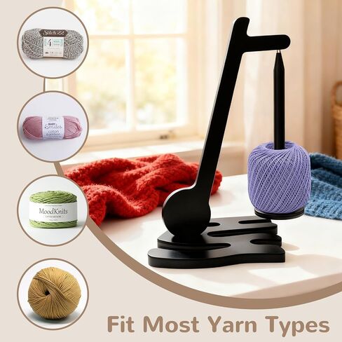 Yarn Holder for Crocheting - Wooden Magnetic Yarn Holder Spinner for Knitting - Unique Gifts for Crochet Lovers, Music Lovers, Christmas, Birthday - Black in Saudi Arabia