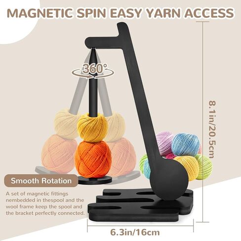 Yarn Holder for Crocheting - Wooden Magnetic Yarn Holder Spinner for Knitting - Unique Gifts for Crochet Lovers, Music Lovers, Christmas, Birthday - Black in Saudi Arabia