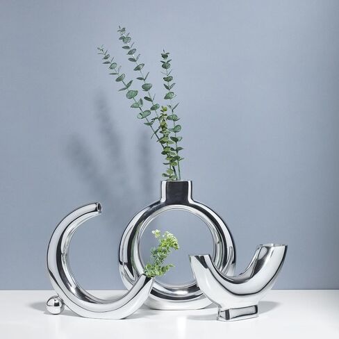 nambe Solarium Half Moon Vase | Lunar-Inspired Floral Décor | 9.5" x 5" Moon Phase Flower Vase | Wedding, Party, Home, and Office Decor | Designed by Dana D'Amico (Silver) in Saudi Arabia