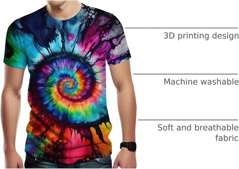 Srcnhim Men's Psychedelic Colorful The Eye of God Rainbow Short Sleeve 3D Printing Tie-Dye T-Shirt Tee in Saudi Arabia