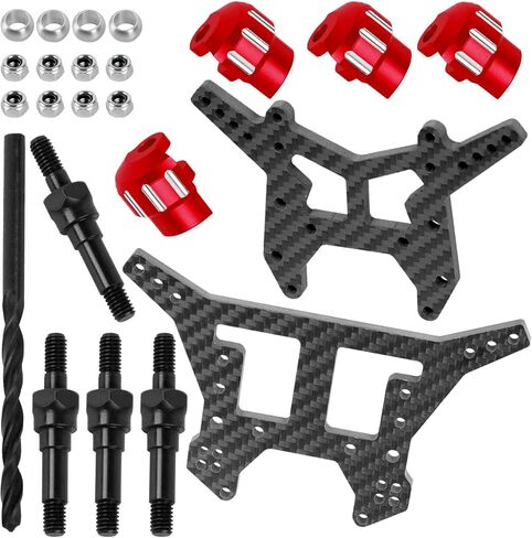 أبراج الصدمات وواقي غطاء الصدمات وجزء ترقيات الصدمات لـ 1/8 Kraton Notorious Outcast 6S BLX، RC أبراج الصدمات من ألياف الكربون، غطاء الصدمات من سبائك الألومنيوم، أحمر in Kuwait