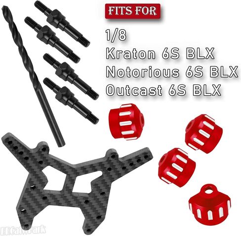 أبراج الصدمات وواقي غطاء الصدمات وجزء ترقيات الصدمات لـ 1/8 Kraton Notorious Outcast 6S BLX، RC أبراج الصدمات من ألياف الكربون، غطاء الصدمات من سبائك الألومنيوم، أحمر in Kuwait