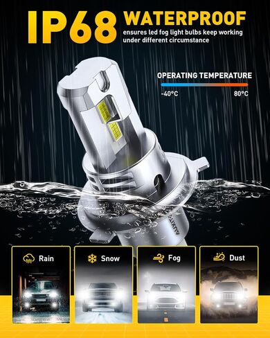 AUXITO H11B LED Bulbs, 600% Brighter Ultra-Bright, Plug N Play, Long Lifespan, No Flicker, 98% Compatibility, 2PCS in Kuwait