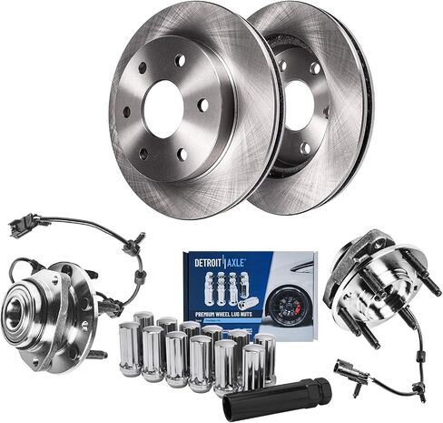 Detroit Axle - Front Brake Kit for Chevy SSR Trailblazer EXT GMC Envoy XL XUV Buick Rainier Isuzu Ascender Saab 9-7X, Disc Brake Rotors Wheel Bearing & Hubs Wheel Lug Nuts Socket Key Replacement in Saudi Arabia