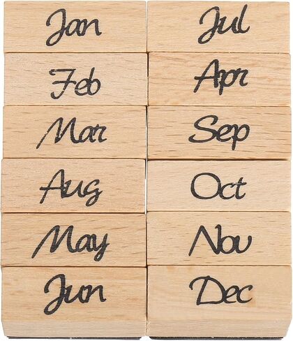 MECCANIXITY Wooden Rubber Stamp Set, 1" x 0.5" x 1" Decorative Wood Rubber Stamps for DIY Crafting Scrapbooking Diary Planner Journals Cards, Pack of 12 (Month Spelling) in Saudi Arabia