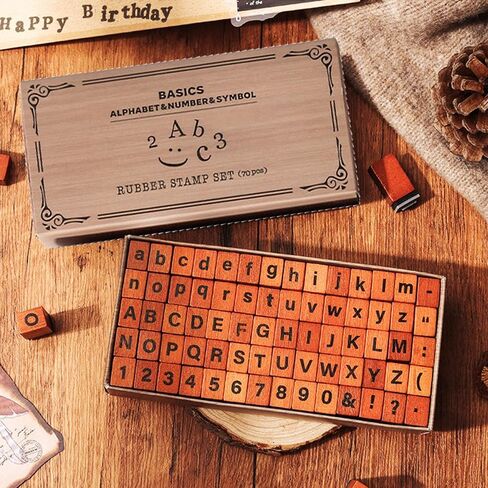 Rubber Stamp Letters Alphabets, 70 pcs Alphabet Mini Stamps for Pottery Vintage Wooden Number and Letter Symbol for Clay Crafts, Card Making, Painting (Font D) in Saudi Arabia