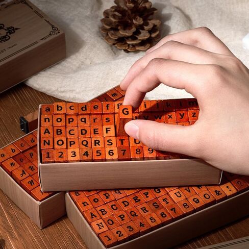 Rubber Stamp Letters Alphabets, 70 pcs Alphabet Mini Stamps for Pottery Vintage Wooden Number and Letter Symbol for Clay Crafts, Card Making, Painting (Font D) in Saudi Arabia