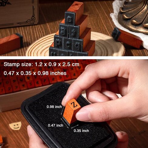 Rubber Stamp Letters Alphabets, 70 pcs Alphabet Mini Stamps for Pottery Vintage Wooden Number and Letter Symbol for Clay Crafts, Card Making, Painting (Font D) in Saudi Arabia