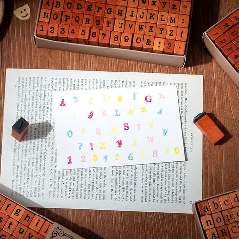 Rubber Stamp Letters Alphabets, 70 pcs Alphabet Mini Stamps for Pottery Vintage Wooden Number and Letter Symbol for Clay Crafts, Card Making, Painting (Font D) in Saudi Arabia