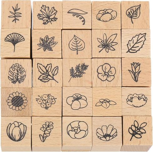 مجموعة طوابع مطاطية خشبية من MECCANIXITY، 0.6 بوصة × 0.6 بوصة × 1 بوصة طوابع مطاطية خشبية مزخرفة لبطاقات يوميات مخطط القصاصات DIY، حزمة من 25 (المزاج) in Kuwait