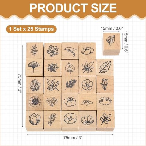 مجموعة طوابع مطاطية خشبية من MECCANIXITY، 0.6 بوصة × 0.6 بوصة × 1 بوصة طوابع مطاطية خشبية مزخرفة لبطاقات يوميات مخطط القصاصات DIY، حزمة من 25 (المزاج) in Kuwait