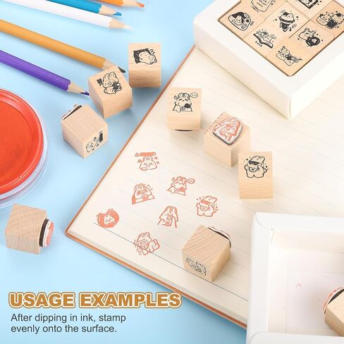 MECCANIXITY Wooden Rubber Stamp Set, 0.6" x 0.6" x 1" Decorative Wood Rubber Stamps for DIY Crafting Scrapbooking Diary Planner Journals Cards, Pack of 25 (Mood) in Saudi Arabia
