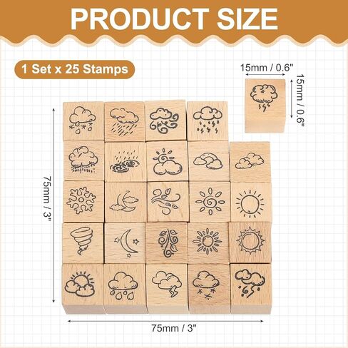 MECCANIXITY Wooden Rubber Stamp Set, 0.6" x 0.6" x 1" Decorative Wood Rubber Stamps for DIY Crafting Scrapbooking Diary Planner Journals Cards, Pack of 25 (Mood) in Saudi Arabia
