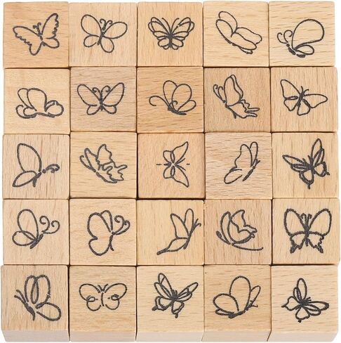 MECCANIXITY Wooden Rubber Stamp Set, 0.6" x 0.6" x 1" Decorative Wood Rubber Stamps for DIY Crafting Scrapbooking Diary Planner Journals Cards, Pack of 25 (Mood) in Saudi Arabia