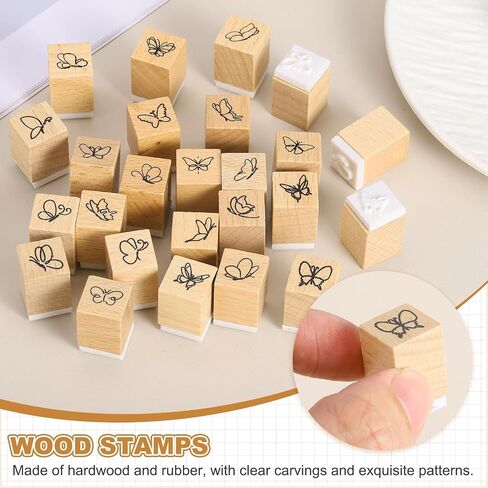 MECCANIXITY Wooden Rubber Stamp Set, 0.6" x 0.6" x 1" Decorative Wood Rubber Stamps for DIY Crafting Scrapbooking Diary Planner Journals Cards, Pack of 25 (Mood) in Saudi Arabia