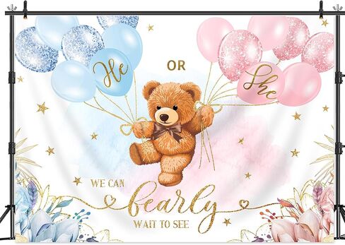 LIGHTINHOME Bear Gender Reveal Backdrop 7Wx5H Feet He or She Pink or Blue Boho Floral We Can Bearly Wait Baby Shower Photography Background Mom-to- be Party Decorations Photo Booth Studio Prop Fabric in Saudi Arabia