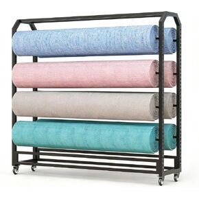 Large Textile Commercial Fabric Roll Storage Rack, Movable Vinyl Paper Organizer with Adjustable Hanging Rods, Heavy Duty Roll File Holder for Leather Rolls/Window Film(Black-8Rod,145cm/57in) in Saudi Arabia