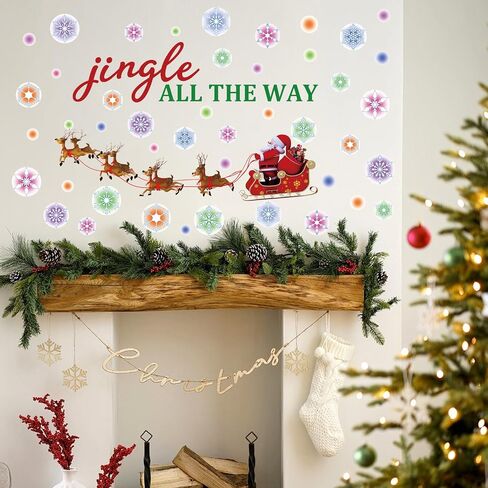TOARTi Merry Christmas Quotes Wall Decals Happy New Year Quotes Stickers Christmas Tree Snowflake Stickers for Wall Christmas Party Supplies Christmas Window Clings in Saudi Arabia