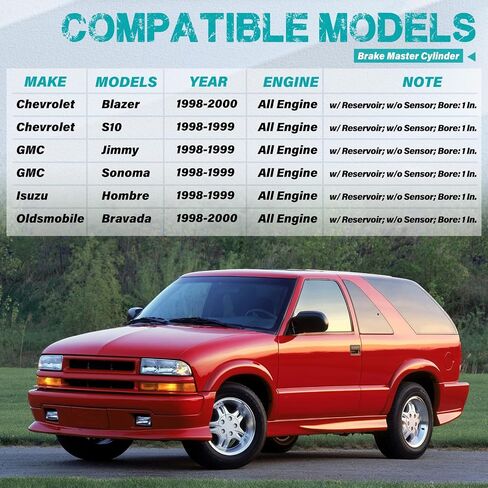 M630021 Brake Master Cylinder with Reservoir and Cap Fit for Chevy, GMC, Isuzu and Oldsmobile Vehicles - Blazer, Bravada 1998-2000, S10, Jimmy, Sonoma, Hombre 1998-1999 - Replaces 18026274 M630197 in Saudi Arabia