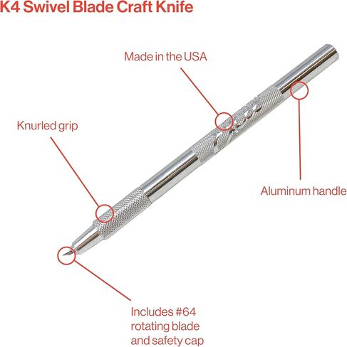 سكين حرفية دوارة من Excel Blades K4 مع شفرة دوارة رقم 64 - سكين هواية دقيق للنحت ومستلزمات الصناعة أداة قطع دقيقة - مقبض ألومنيوم خفيف الوزن - صنع في الولايات المتحدة الأمريكية in Saudi Arabia