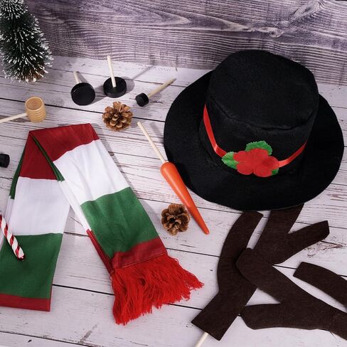 طقم تزيين رجل الثلج 16 قطعة من xieketn، زينة عيد الميلاد الكبيرة لرجل الثلج، بناء مجموعة رجل الثلج في الهواء الطلق ألعاب الثلج الممتعة لفصل الشتاء، بما في ذلك القبعة العلوية والأنابيب والعيون والأزرار والوشاح وأنف الجزرة in Kuwait